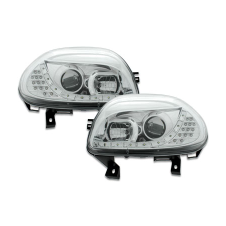 Phares DAYLINE Renault Clio II 98-01 avec Feux Diurne Led Chrome Phares DAYLINE Renault Clio II 98-01 avec Feux Diurne Led Chrome