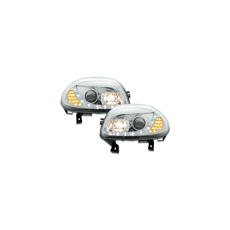 Phares DAYLINE Renault Clio II 98-01 avec Feux Diurne Led Chrome