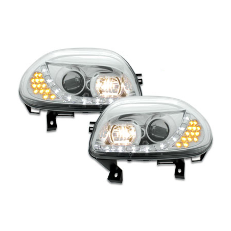 Phares DAYLINE Renault Clio II 98-01 avec Feux Diurne Led Chrome Phares DAYLINE Renault Clio II 98-01 avec Feux Diurne Led Chrome