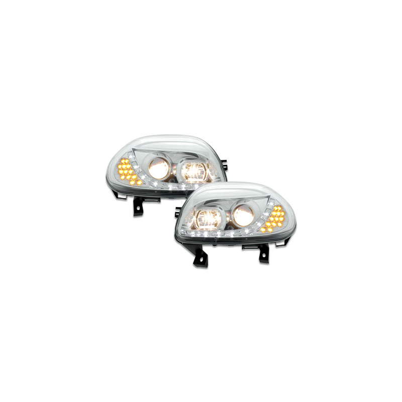 Phares DAYLINE Renault Clio II 98-01 avec Feux Diurne Led Chrome