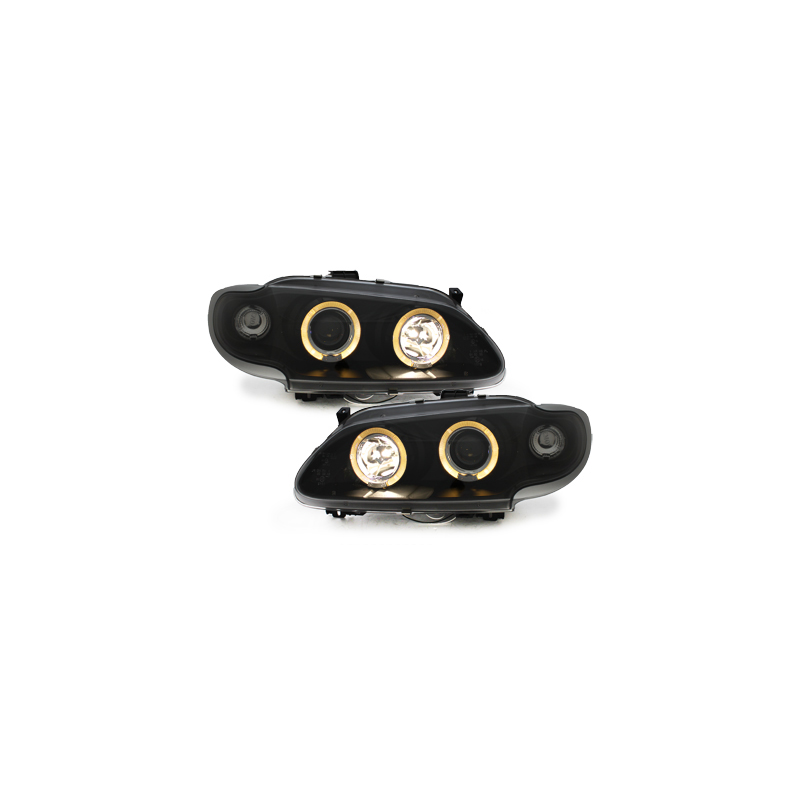 Phares Renault Megane 3/5T 96-99  avec anneaux lumineux angel eyes  Noir