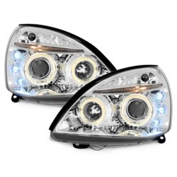 Phares Renault Clio MK3 01-05  avec anneaux lumineux angel eyes  Chrome
