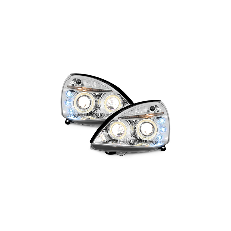 Phares Renault Clio MK3 01-05  avec anneaux lumineux angel eyes  Chrome
