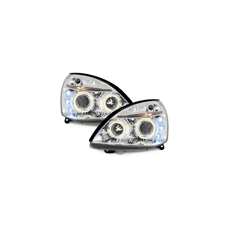 Phares Renault Clio MK3 01-05  avec anneaux lumineux angel eyes  Chrome