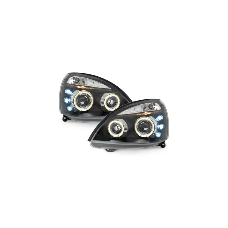 Phares Renault Clio MK3 01-05  avec 2 Anneaux lumineux Angel Eyes   Noir