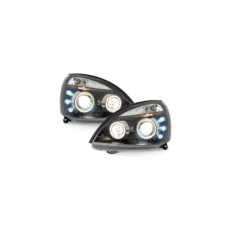 Phares Renault Clio MK3 01-05  avec 2 Anneaux lumineux Angel Eyes   Noir