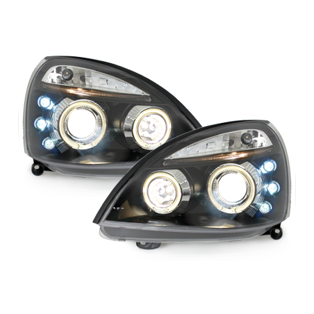 Phares Renault Clio MK3 01-05  avec 2 Anneaux lumineux Angel Eyes   Noir