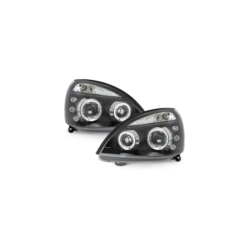 Phares Renault Clio MK3 01-05  avec 2 Anneaux lumineux Angel Eyes   Noir