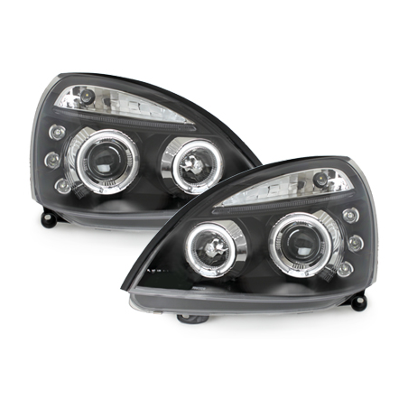 Phares Renault Clio MK3 01-05  avec 2 Anneaux lumineux Angel Eyes   Noir