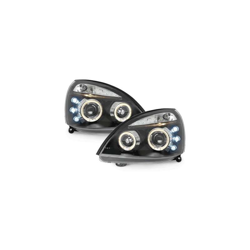Phares Renault Clio MK3 01-05  avec 2 Anneaux lumineux Angel Eyes   Noir