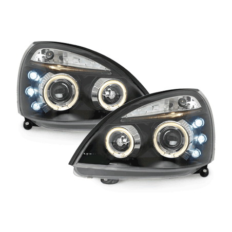 Phares Renault Clio MK3 01-05  avec 2 Anneaux lumineux Angel Eyes   Noir