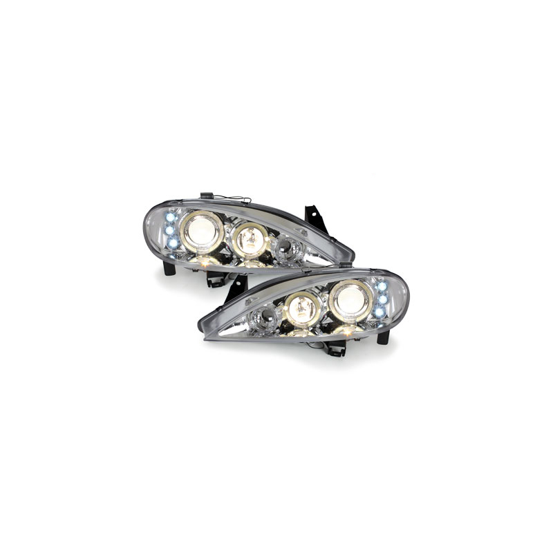 Phares Renault Megane 99-02  avec 2 Anneaux lumineux Angel Eyes   Chrome