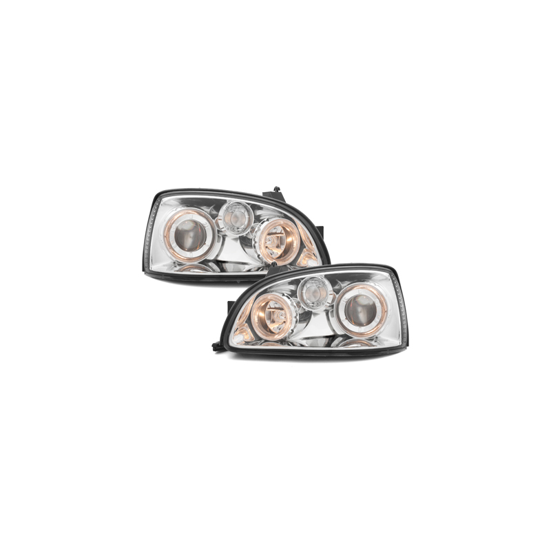 Phares Renault Clio 96-98  avec 2 Anneaux lumineux Angel Eyes  Chrome