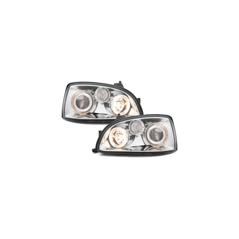 Phares Renault Clio 96-98  avec 2 Anneaux lumineux Angel Eyes  Chrome