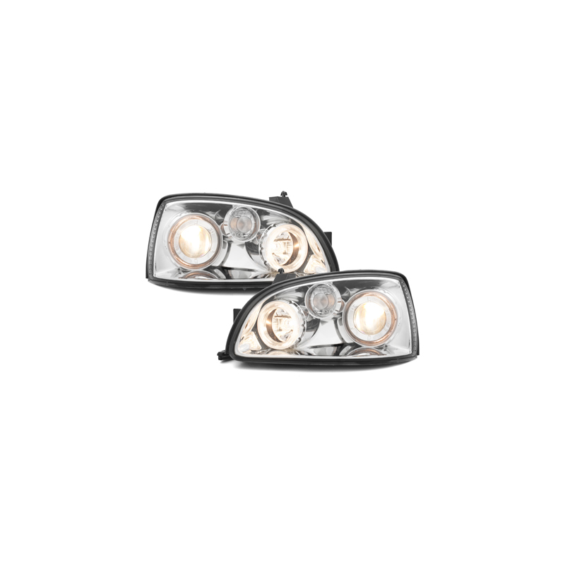 Phares Renault Clio 96-98  avec 2 Anneaux lumineux Angel Eyes  Chrome