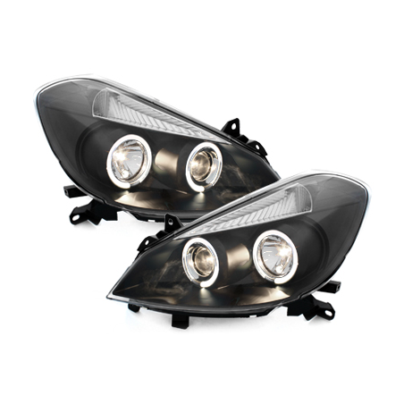 Phares Renault Clio III 05+  avec 2 Anneaux lumineux Angel Eyes   Noir