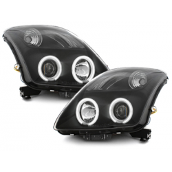 Phares Suzuki Swift 05-10 avec anneaux lumineux angel eyes CCFL  Noir