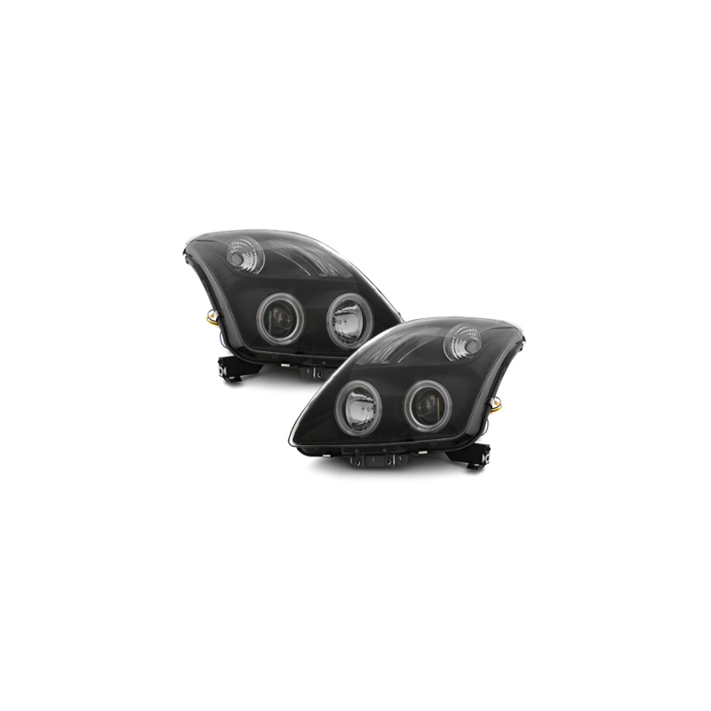 Phares Suzuki Swift 05-10 avec anneaux lumineux angel eyes CCFL  Noir