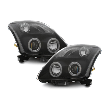 Phares Suzuki Swift 05-10 avec anneaux lumineux angel eyes CCFL Noir Phares Suzuki Swift 05-10 avec anneaux lumineux angel eyes CCFL Noir