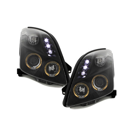 Phares Suzuki Swift 05-10 avec 2 Anneaux lumineux Angel Eyes Noir Phares Suzuki Swift 05-10 avec 2 Anneaux lumineux Angel Eyes Noir
