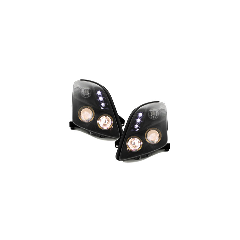 Phares Suzuki Swift 05-10 avec 2 Anneaux lumineux Angel Eyes  Noir
