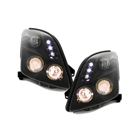 Phares Suzuki Swift 05-10 avec 2 Anneaux lumineux Angel Eyes Noir Phares Suzuki Swift 05-10 avec 2 Anneaux lumineux Angel Eyes Noir