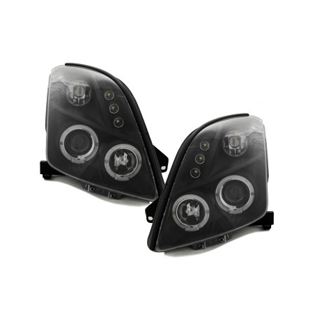 Phares Suzuki Swift 05-10 avec 2 Anneaux lumineux Angel Eyes Noir Phares Suzuki Swift 05-10 avec 2 Anneaux lumineux Angel Eyes Noir