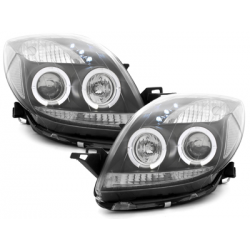 Phares Toyota Yaris 06-09 avec 2 Anneaux lumineux Angel Eyes  Noir