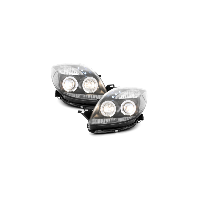 Phares Toyota Yaris 06-09 avec 2 Anneaux lumineux Angel Eyes  Noir