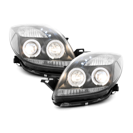 Phares Toyota Yaris 06-09 avec 2 Anneaux lumineux Angel Eyes  Noir