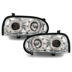 Phares VW Golf III 92-98 Chrome avec anneaux lumineux LED
