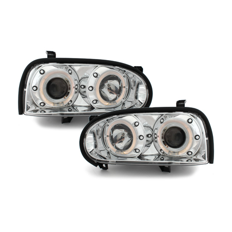 Phares VW Golf III 92-98 Chrome avec anneaux lumineux LED