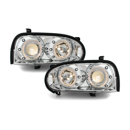 Phares VW Golf III 92-98 Chrome avec anneaux lumineux LED