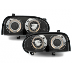 Phares VW Golf III 92-98 Noir avec anneaux lumineux LED