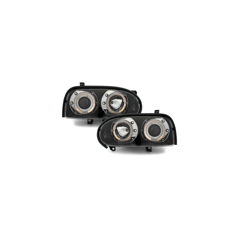Phares VW Golf III 92-98 Noir avec anneaux lumineux LED