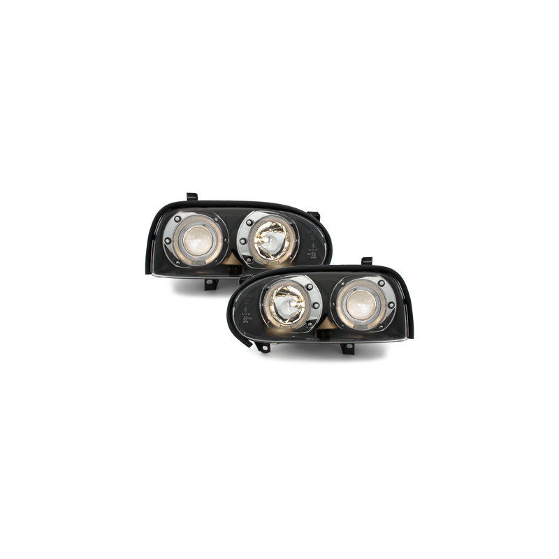 Phares VW Golf III 92-98 Noir avec anneaux lumineux LED