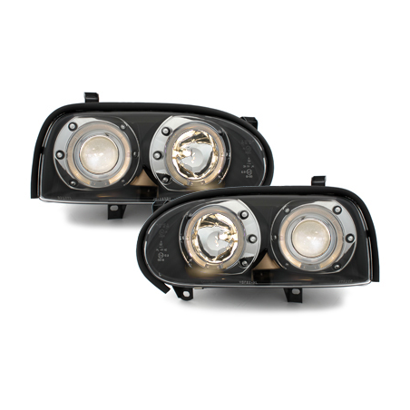 Phares VW Golf III 92-98 Noir avec anneaux lumineux LED