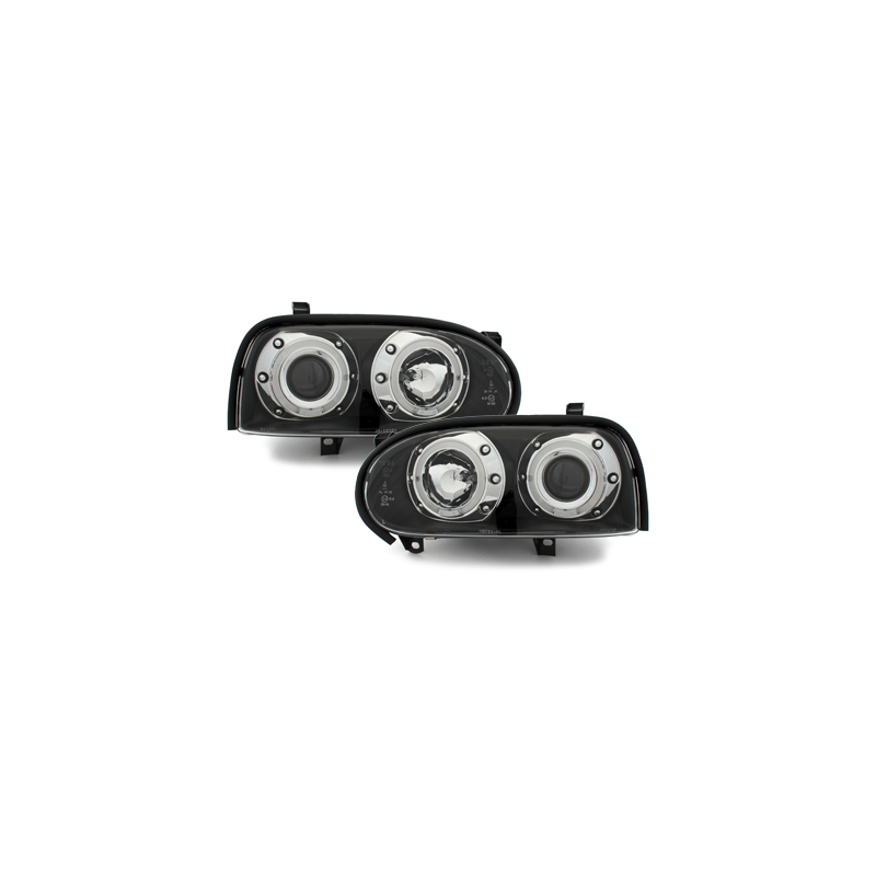 Phares VW Golf III 92-98 Noir avec anneaux lumineux LED