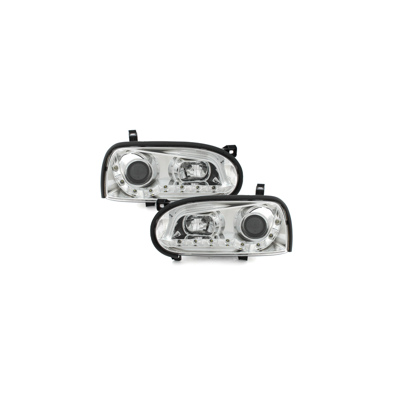 Phares avec LED DRL VW Golf III 92-98 chrome