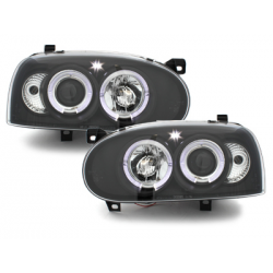 Phares avec anneaux lumineux LED VW Golf III 92-98 Noir