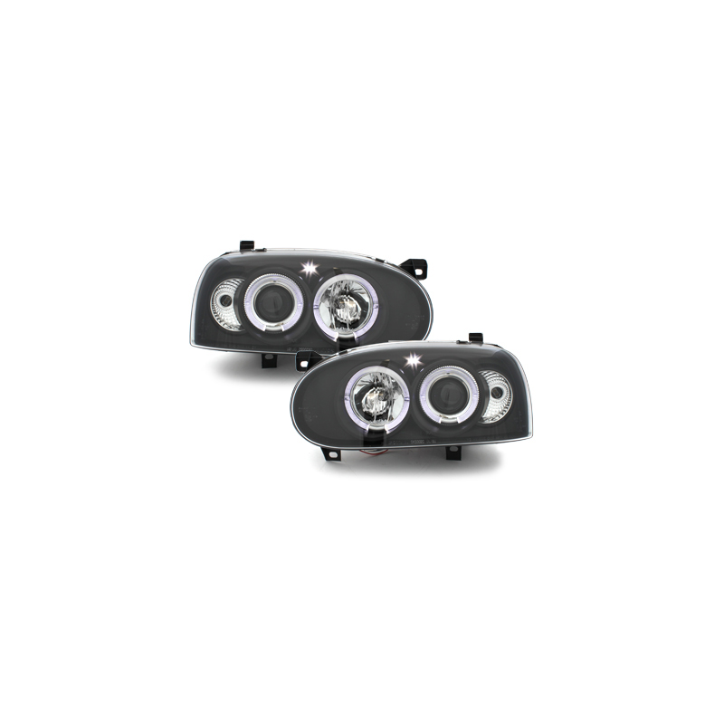 Phares avec anneaux lumineux LED VW Golf III 92-98 Noir