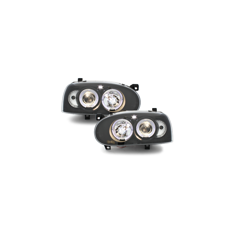 Phares avec anneaux lumineux LED VW Golf III 92-98 Noir