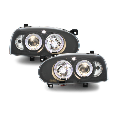 Phares avec anneaux lumineux LED VW Golf III 92-98 Noir