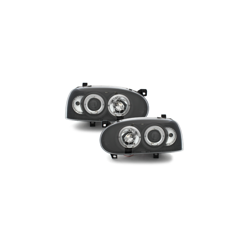 Phares avec anneaux lumineux LED VW Golf III 92-98 Noir