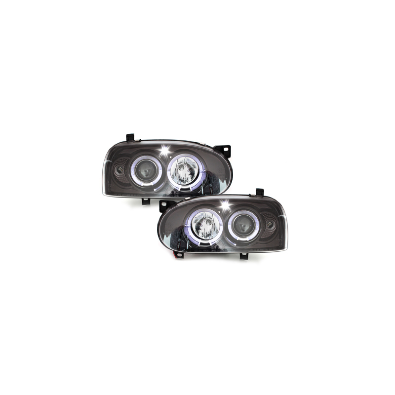 Phares avec anneaux lumineux LED VW Golf III 92-98 Noir