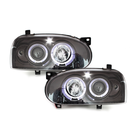 Phares avec anneaux lumineux LED VW Golf III 92-98 Noir