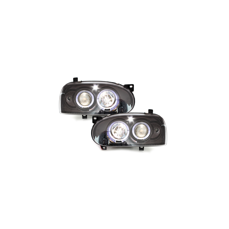 Phares avec anneaux lumineux LED VW Golf III 92-98 Noir