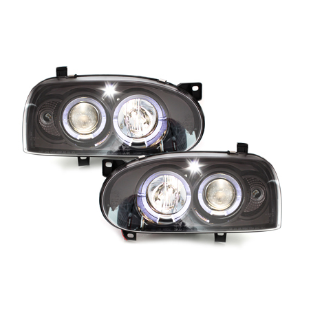 Phares avec anneaux lumineux LED VW Golf III 92-98 Noir