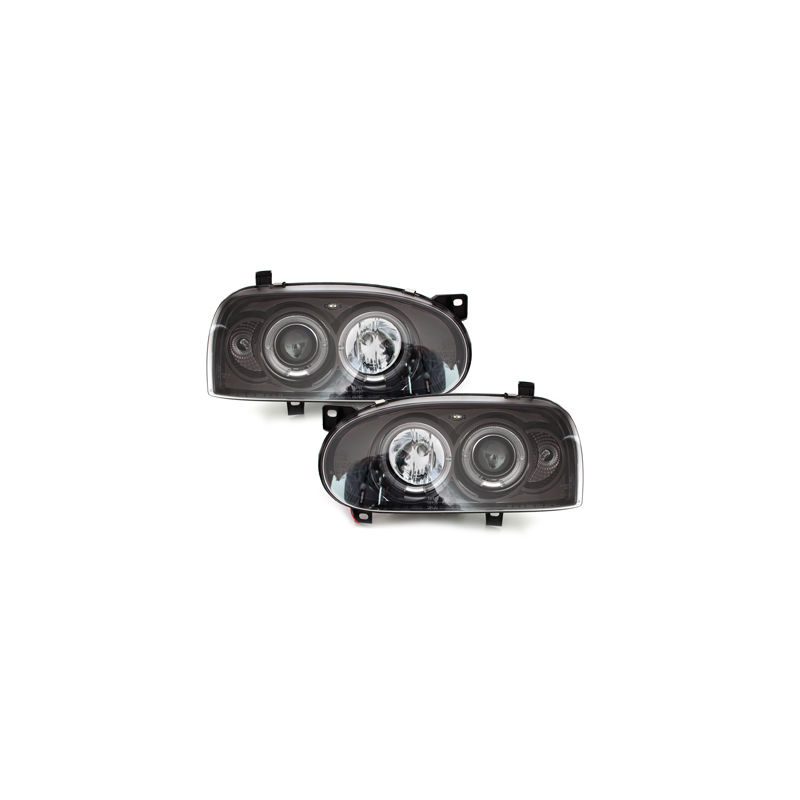 Phares avec anneaux lumineux LED VW Golf III 92-98 Noir