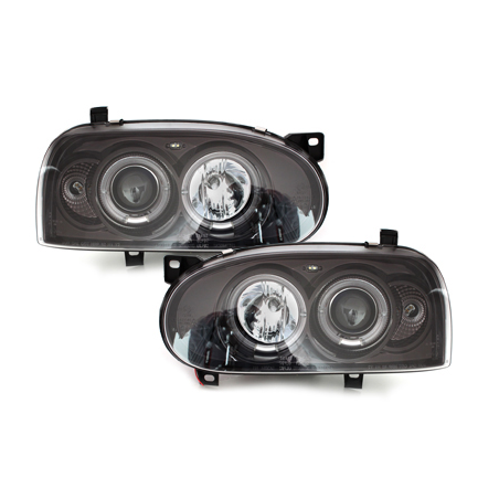 Phares avec anneaux lumineux LED VW Golf III 92-98 Noir